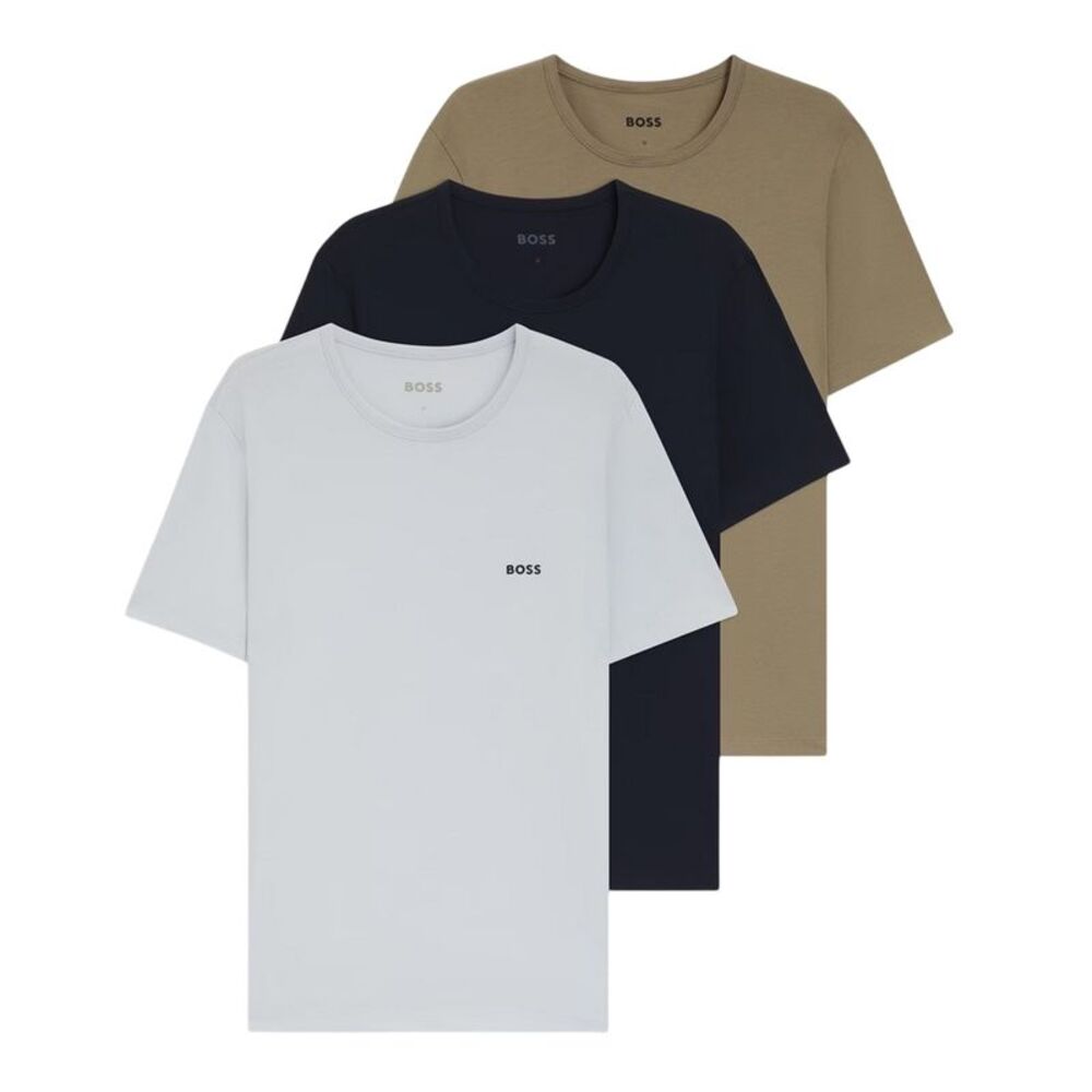Boss Mens Embroidered Logo Crew Neck T-Shirt (Pack of 3) / White/Brown/Black